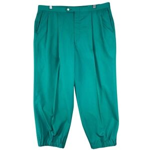 Vintage Sansabelt Golf Pants Mens 38x24 Green Pleated Knickers Cuffed Preppy